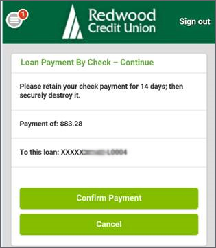 Loan Payment By Check Confirm Payment