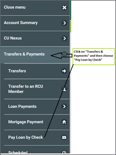 Transfers & Payments > Pay Loan by Check Navigation Image