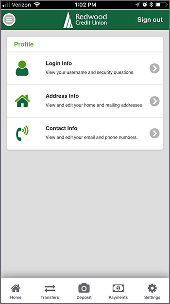 Mobile Profile Menu