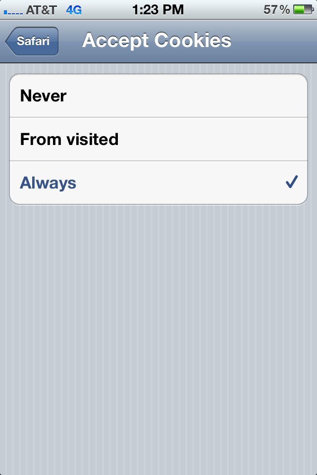 Mobile Safari Cookie Settings