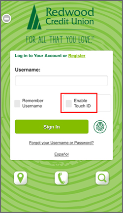 Mobile Home Screen with Enable Touch ID
