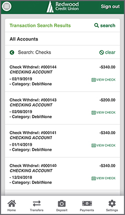 Transaction Search Results