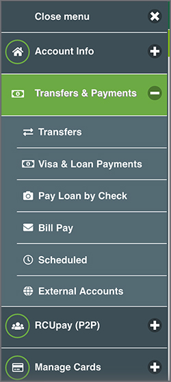 Transfers & Payments navigation