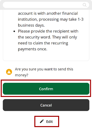 Recurring RCUpay in mobile, step 9