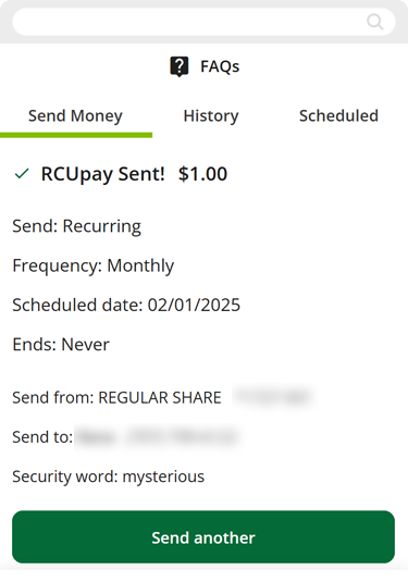 Recurring RCUpay in mobile, step 10