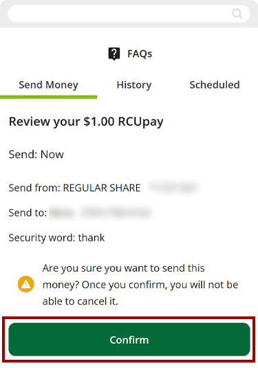 One-time RCUpay on mobile, step 7