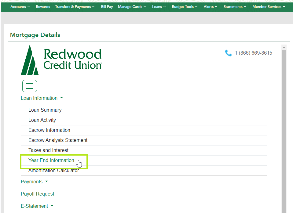 Screenshot of mortgage details page in online banking