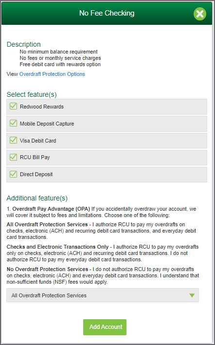 No Fee Checking - Add Account