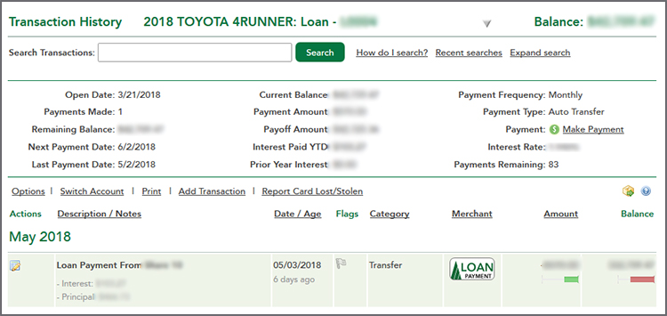 Transaction History Example for Loans