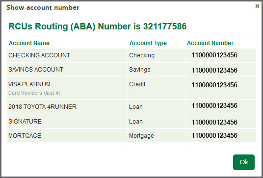 Show Account Number Page