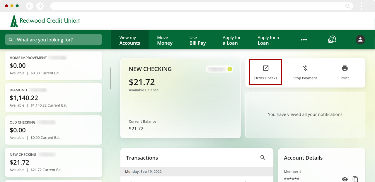 reorder checks for my RCU checking account desktop step 2