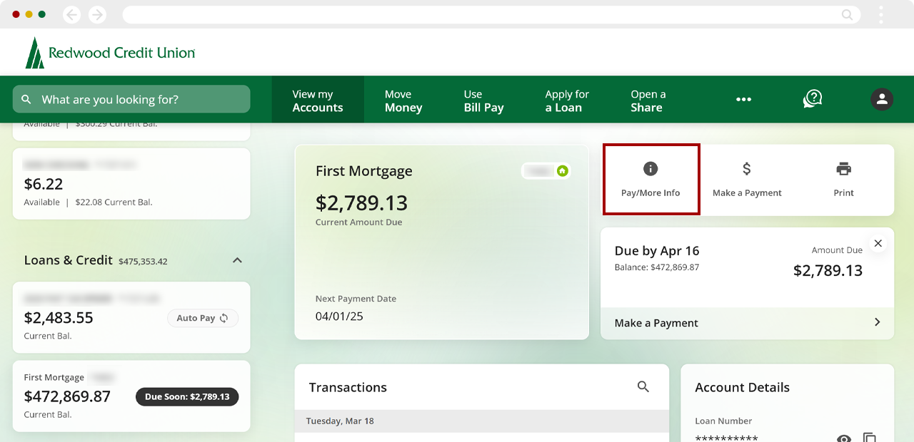 Making first mortgage payments using digital banking, step 1