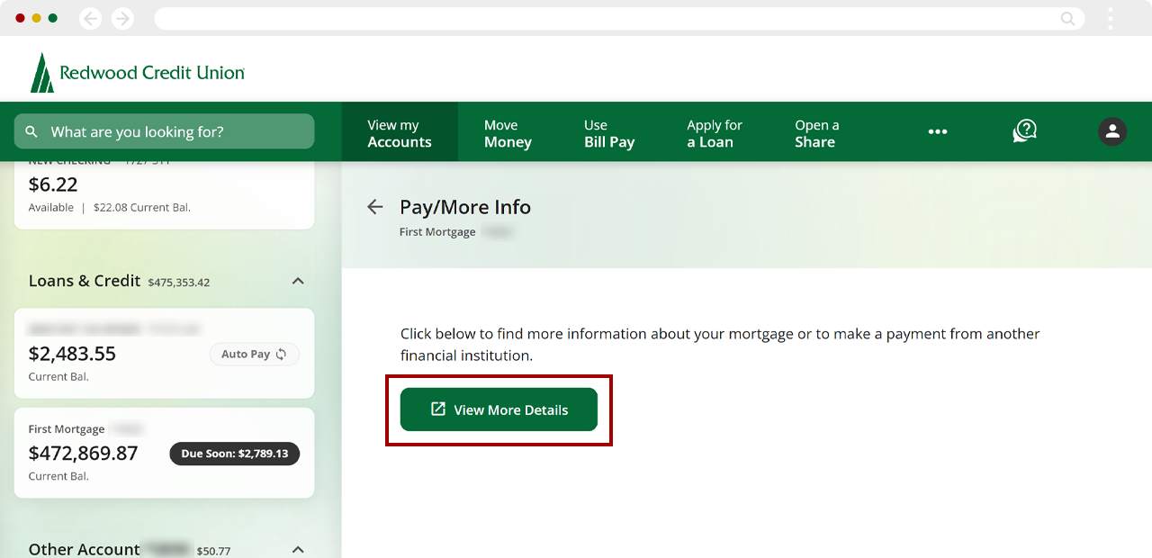 Making first mortgage payments using digital banking, step 2