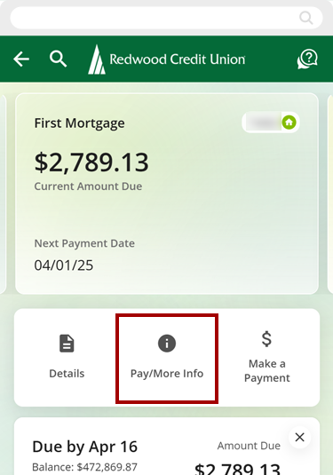 Making first mortgage payments using mobile banking, step 2