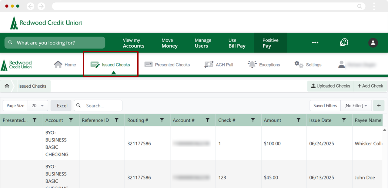 Enter checks manually in Positive Pay on desktop, step 2