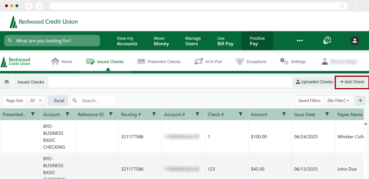 Adding checks manually in Positive Pay, step 3