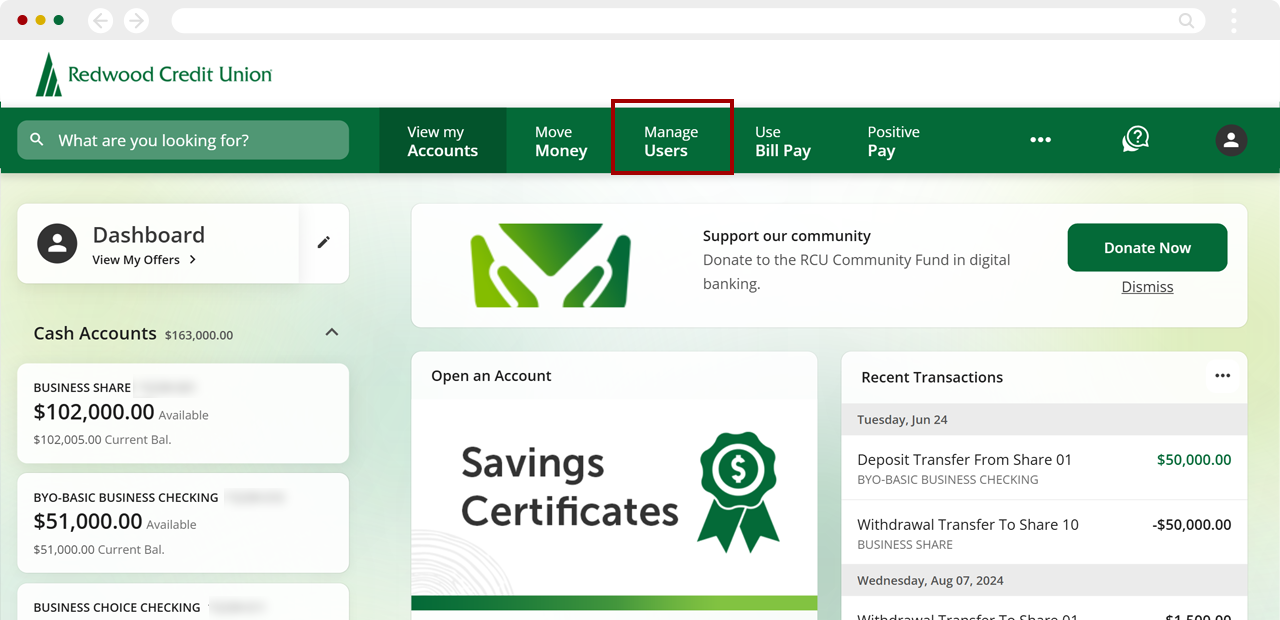 Setting up user roles for Positive Pay, step 1