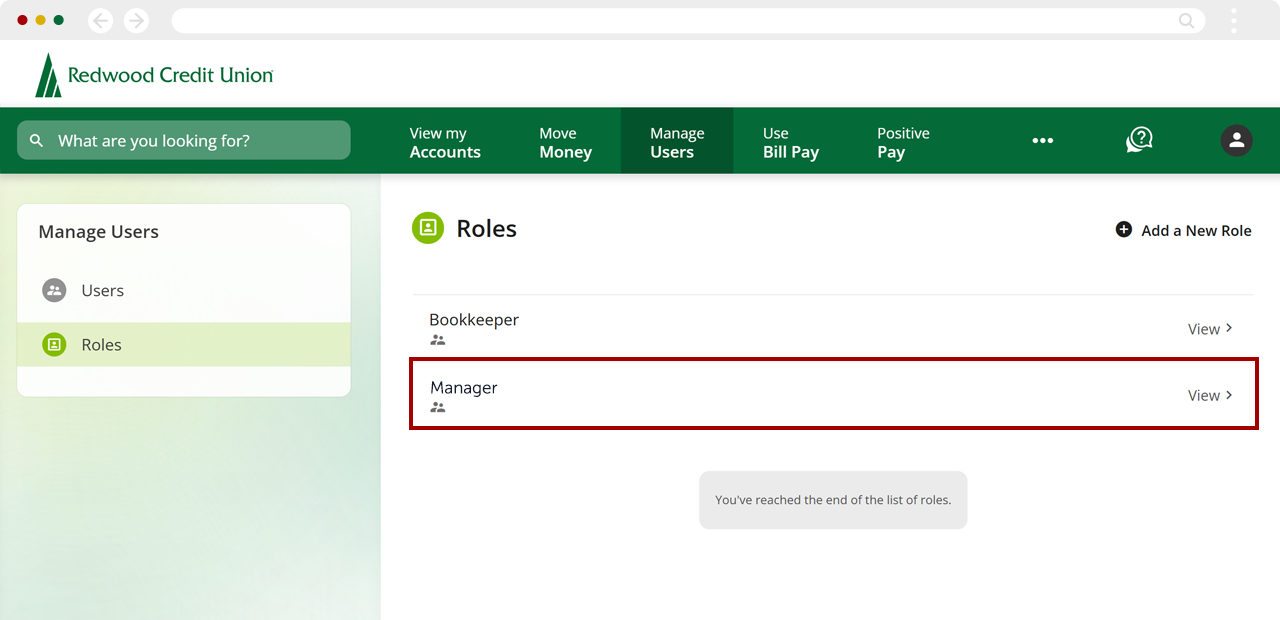 Assigning user roles for Positive Pay, step 3