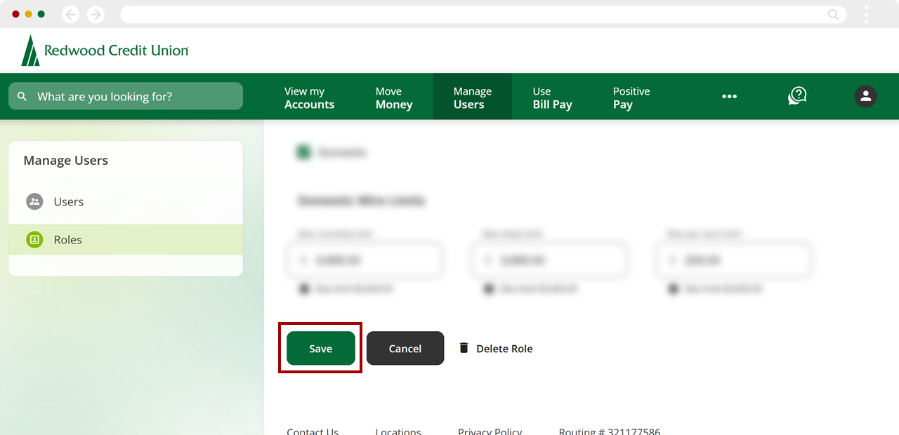 Assigning user roles for Positive Pay, step 5