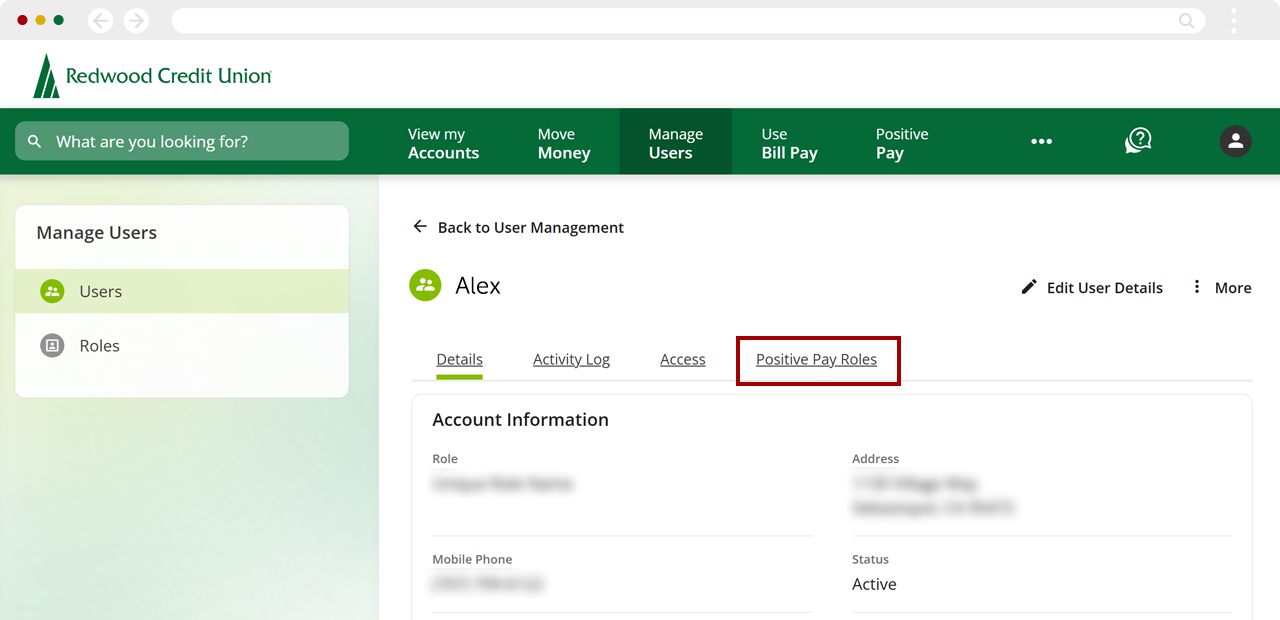 Assigning user roles for Positive Pay, step 3