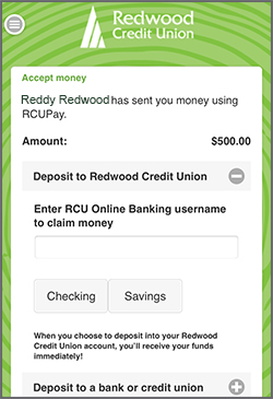 Deposit to Redwood Credit Union