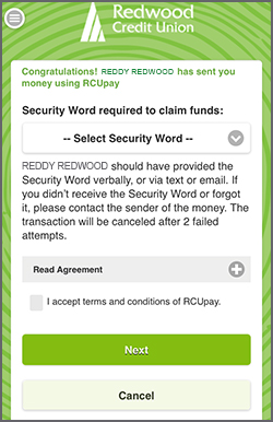 Congratulations you were sent money using RCUpay