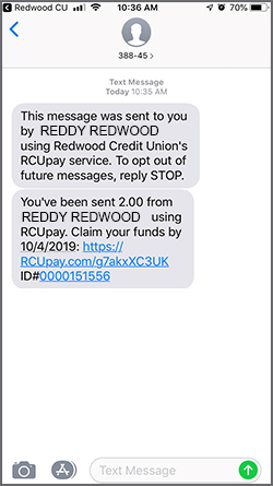 RCUpay text notifications