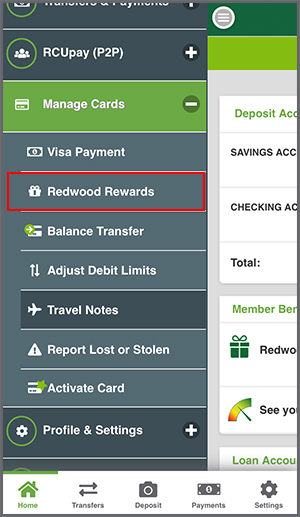 Mobile Navigation Redwood Rewards