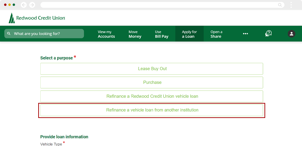 Refinancing an auto loan on desktop, step 3