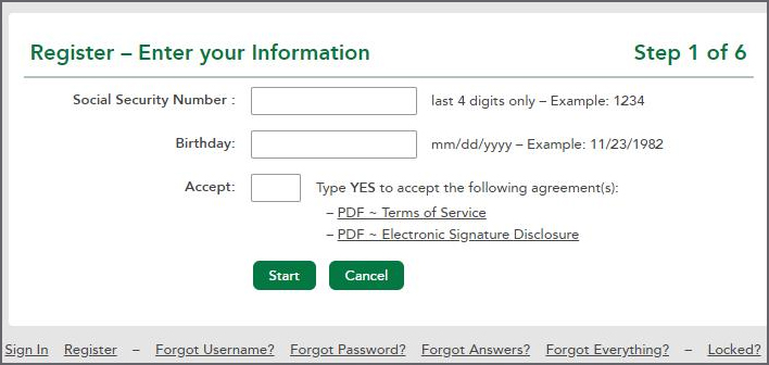 RCU Online Banking Sign Up Screen