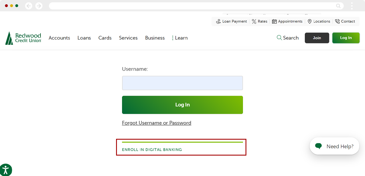 Registering for digital banking on desktop, step 2