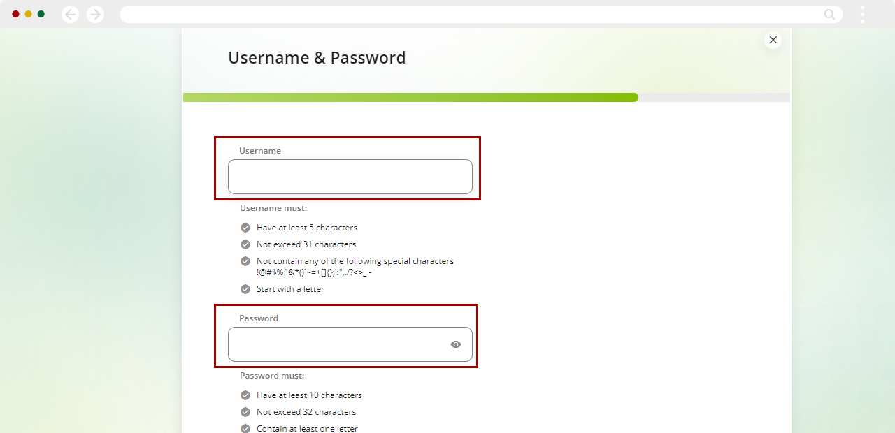 Registering for digital banking on desktop, step 5