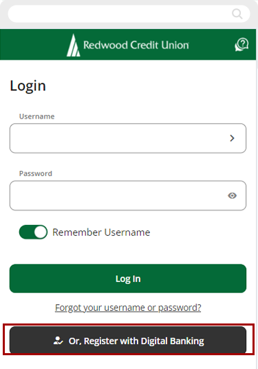 Registering for digital banking in mobile, step 2