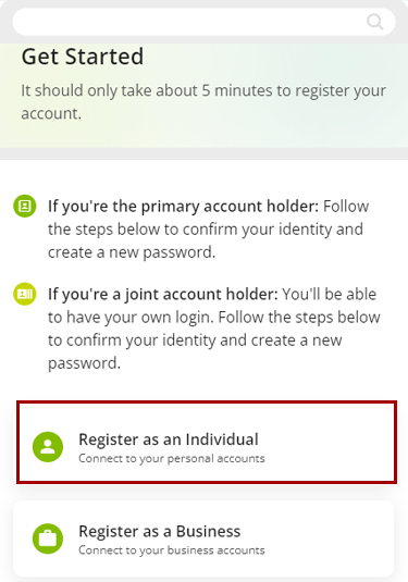 Registering for digital banking in mobile, step 3
