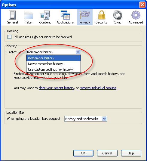 Remember history in Firefox