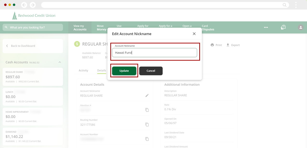 Renaming accounts on desktop, step 3