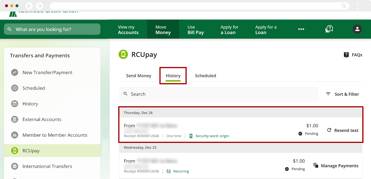 Resending notification texts on desktop, step 3