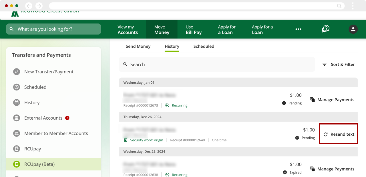 Resending notification texts on desktop, step 3