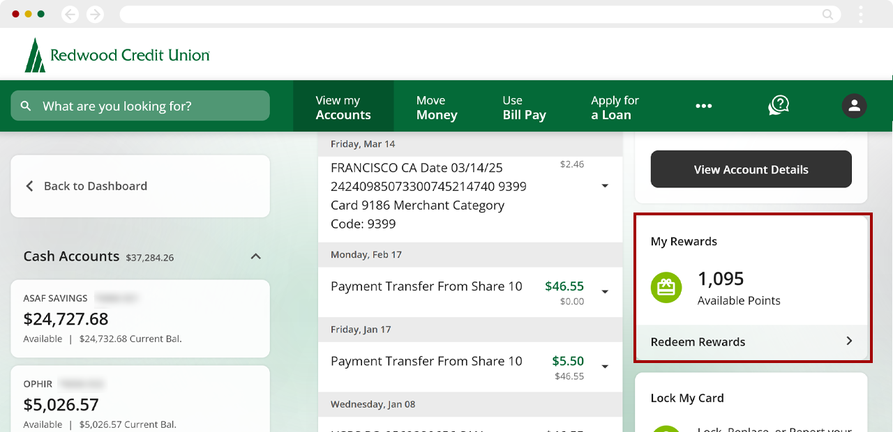 Redwood Rewards desktop step 1
