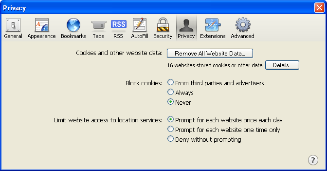 Safari Cookie Settings