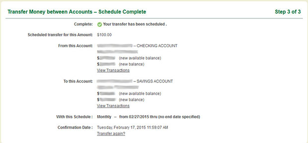 Transfer Schedule Complete page