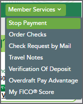 Member Services Menu Stop Payment