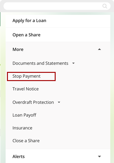 Stop payment in mobile, step 2