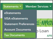 Image of Statements Tab with Tax Documents selected. 