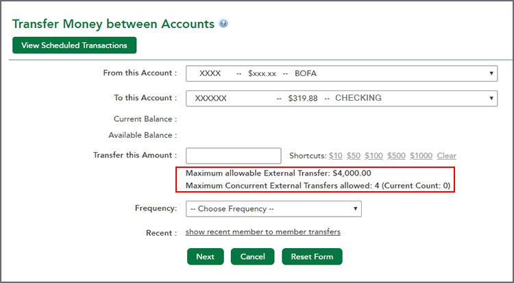 What is the maximum limit for online transfer?