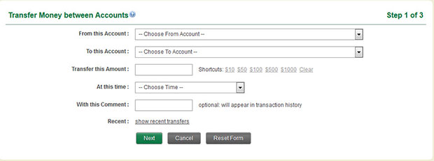 Transfer Money Between Accounts Step 1