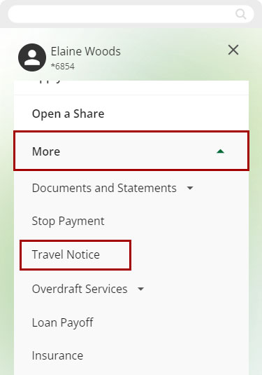 Screenshot of navigating to Travel notices on mobile devices