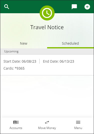 Screenshot of scheduled travel notices on mobile devices