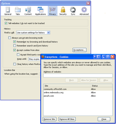 Adding a trusted site in Firefox