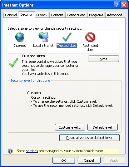 Trusted sites in Internet Explorer